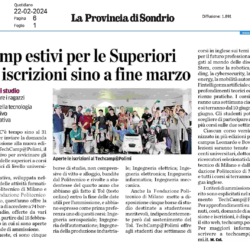 Newspaper page with news about the STEM summer course at Politecnico di Milano