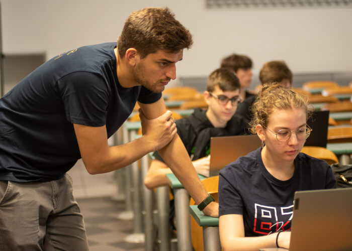 View of students and teachers at high school STEM summer camp