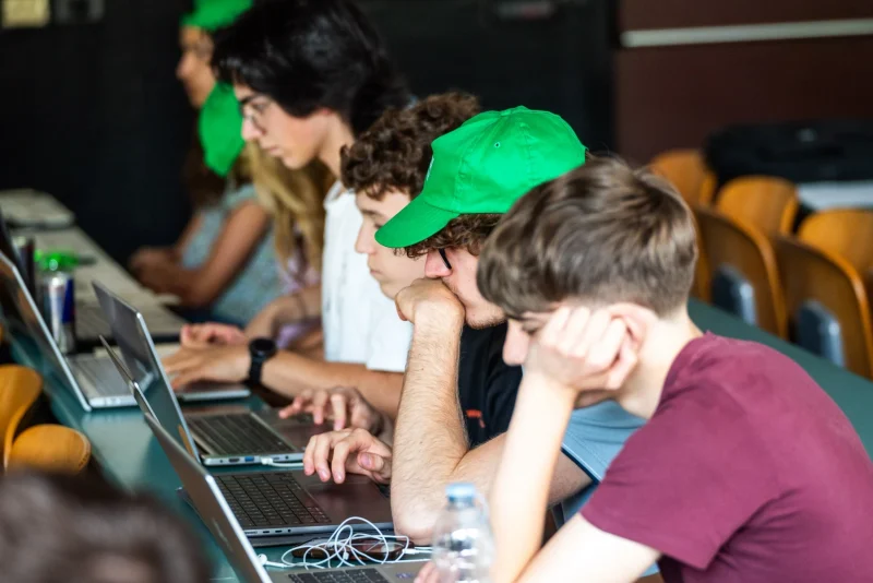 View of students and teachers at high school STEM summer camp