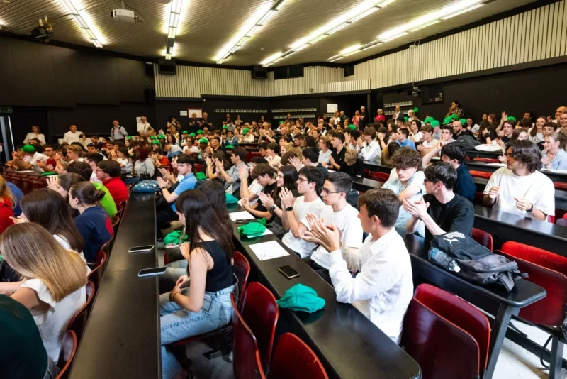 View of students and teachers at high school STEM summer camp