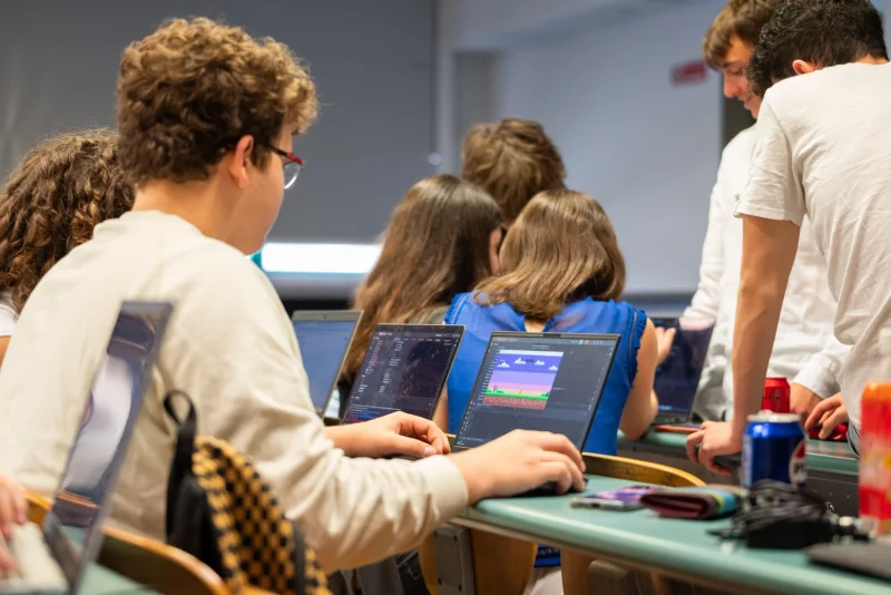 View of students and teachers at high school STEM summer camp