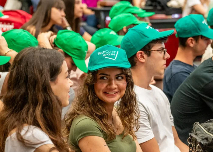 View of high school STEM summer camp students in the auditorium