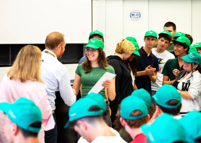 View of students and teachers at high school STEM summer camp