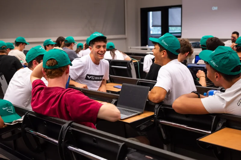 View of high school STEM summer camp students and teacher